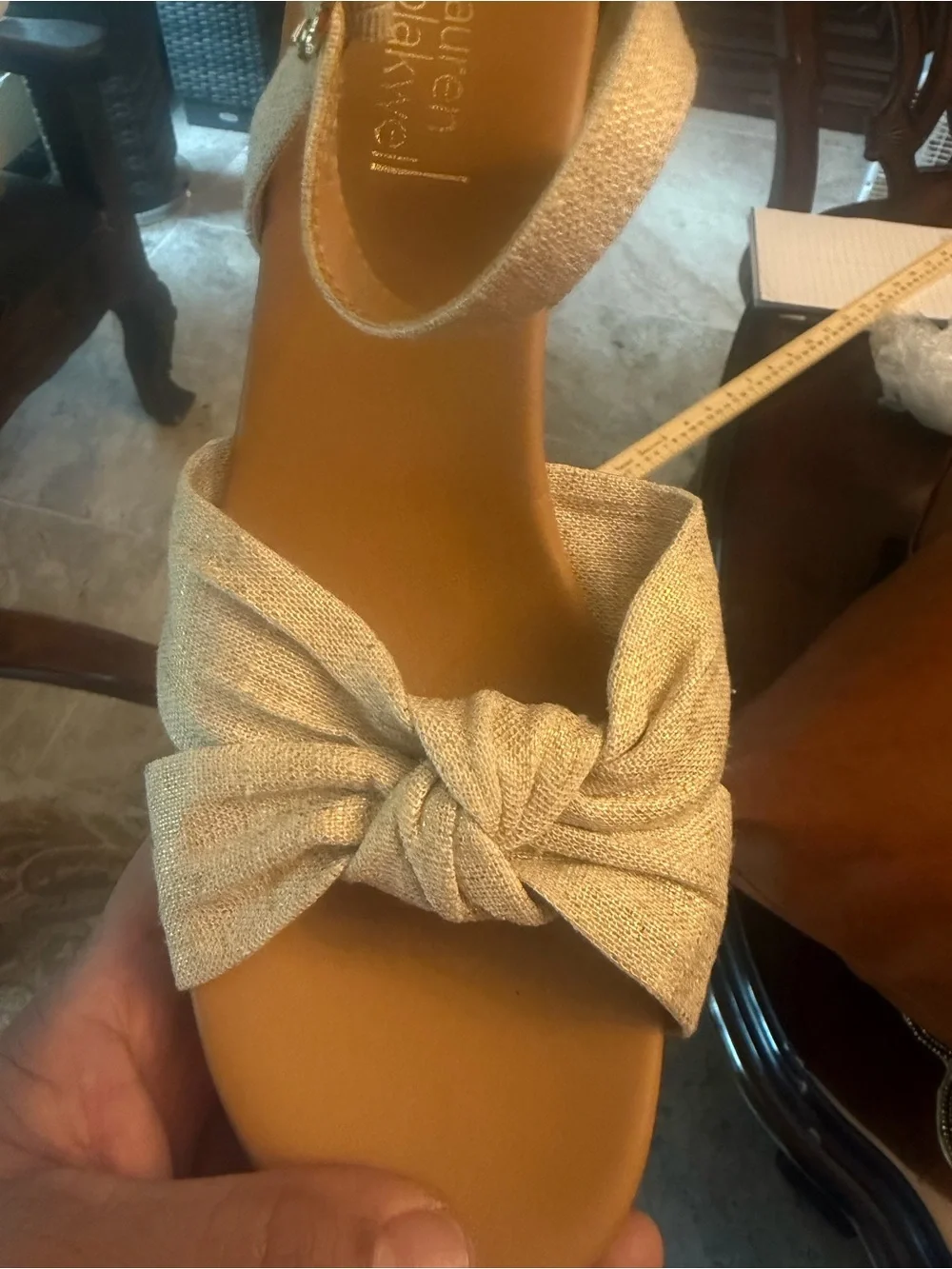 Lauren Ralph Lauren Light Beige Knotted Wedge Sandals